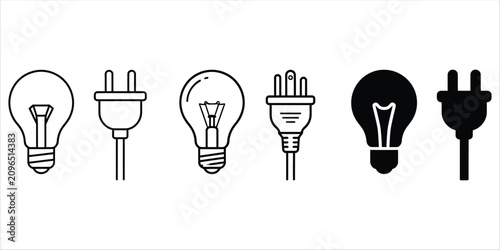 Set of light bulb and electrical plug icons