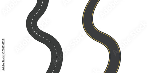 Two winding roads with different lane markings