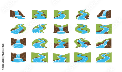 Collection of river water flow icons.