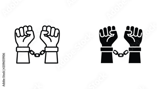 Fotografía Handcuffs vector icon isolated on white Black and white outline line art and sol