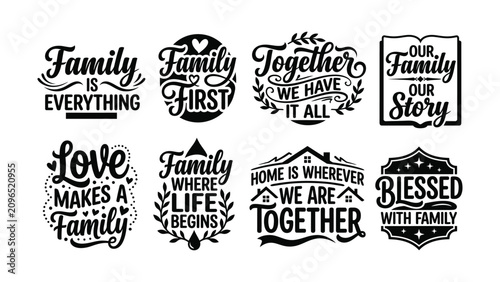 Quadro su tela Black White Family Love Quotes Designs With Transparent Background For Creative