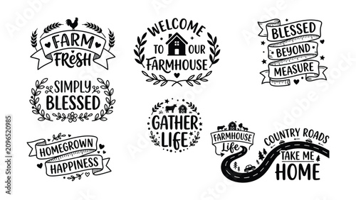 Canvastavla Black And White Farmhouse Life Inspirational Sayings With Floral Designs