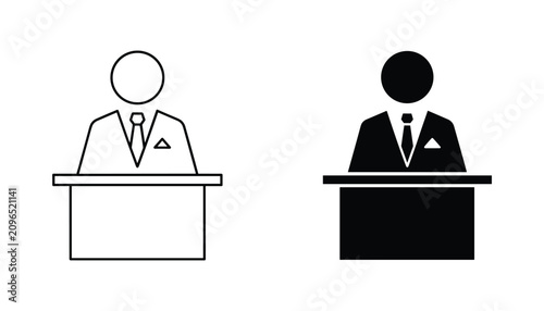 Canvastavla Speaker vector icon isolated on white Black and white outline line art and solid