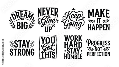 Foto Inspirational Motivational Quotes with Floral Decorative Elements on Transparent