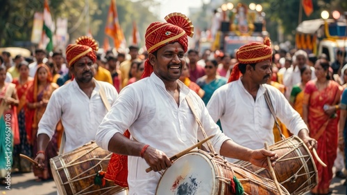 Dhol Players Leading Procession – Krishna Janmashtami Celebration