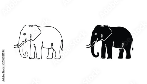 Canvas Print Elephant vector icon isolated on white Black and white outline line art and soli