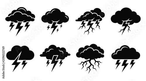 Foto Storm Clouds With Lightning Bolts Black Silhouette
