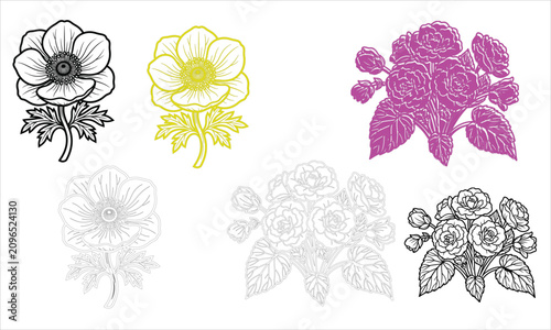 Modern floral vector illustration collection featuring elegant flowers, leaves, and botanical elements. Perfect for logo design, branding, invitations, wedding stationery, packaging, textile prints