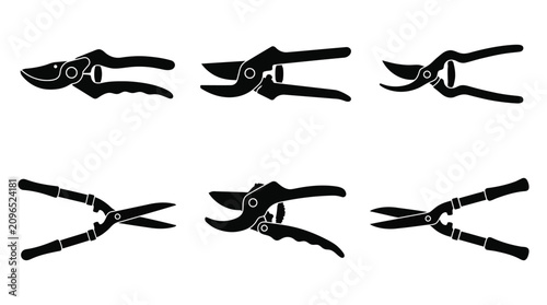 Konstfotografi Assorted Garden Shears And Pruning Tools Black Silhouette