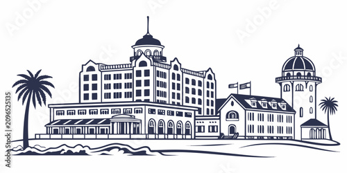 Photos Black and white of a large beachfront hotel complex