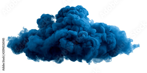 Vászonkép Abstract deep blue smoke cloud isolated on white background with swirling ink in water, flowing smoke texture, liquid pigment explosion, dynamic fluid fog mist effect and artistic vapor