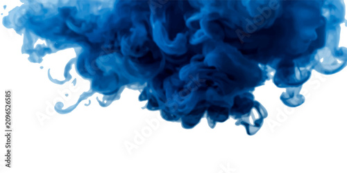 Bilde på lerret Abstract deep blue ink and smoke cloud isolated on transparent background with swirling water effect, flowing vapor texture, liquid pigment explosion and dynamic fluid abstract composition