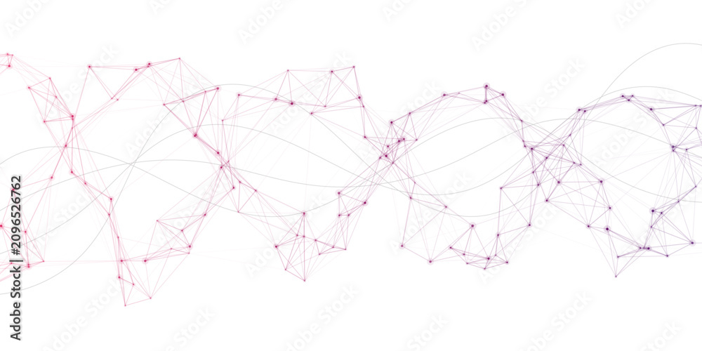 Obraz premium Abstract black plexus and wave flow on white background. Social network communication in the global computer networks. Minimalist science and technology concept with low poly design.