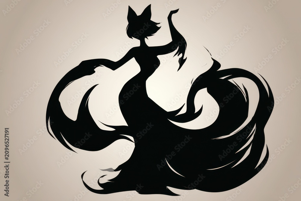 Fototapeta premium Graceful Black Fox Character in a Dancing Silhouette Pose