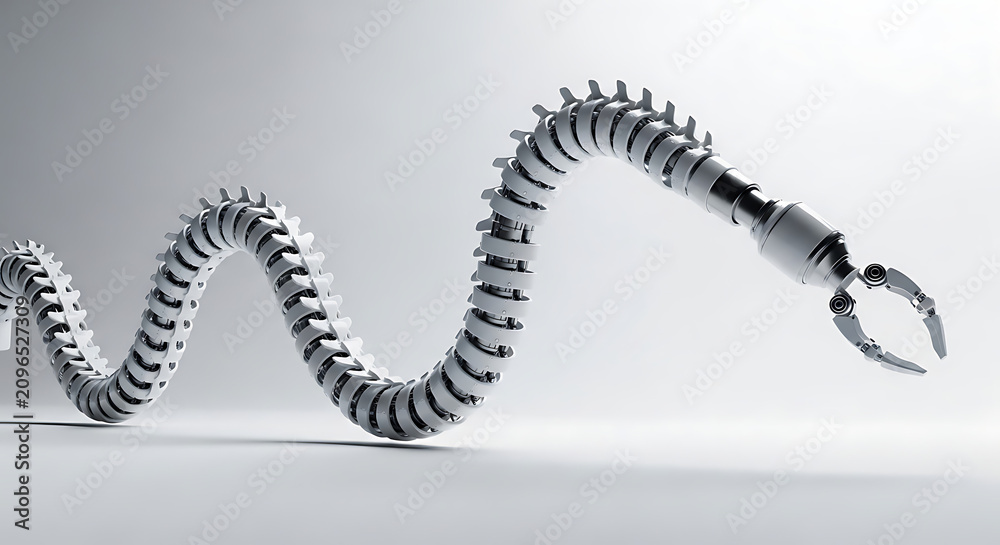 Naklejka premium Advanced robotic arm with articulated segments and precision gripper