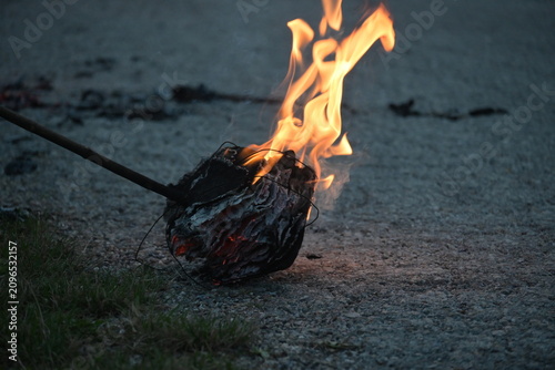 Foto Traditional Lila festival torch burning on the ground during Petrovdan celebrati