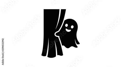 Bild auf Leinwand Helloween Halloween ghost, smiling spook, black silhouette, vector icon, creepy