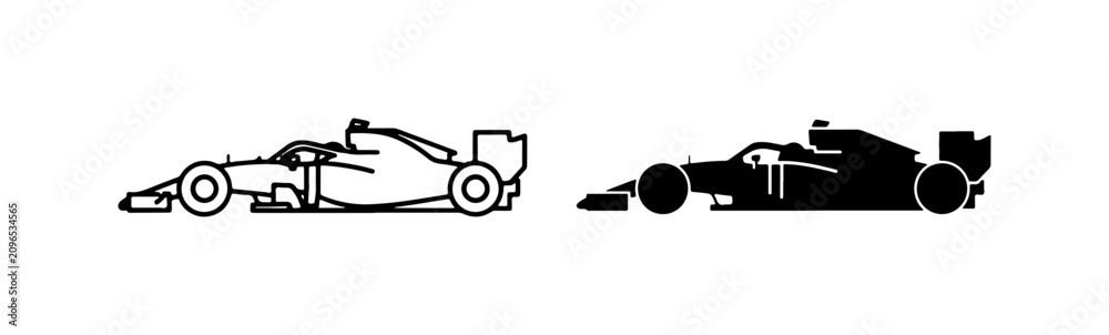 Obraz premium Formula 1 Race Car Icons, Speeding Vehicle Vector Graphics, Motorsport Silhouette Art