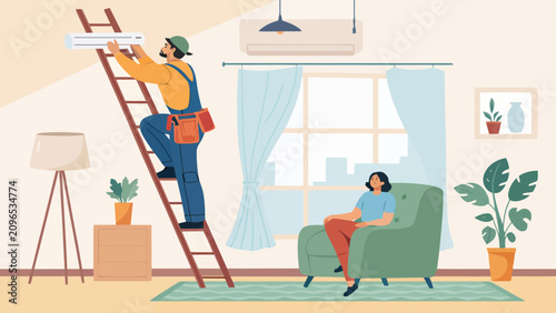 Professional hvac technician installing wall air conditioner unit with conditioner technician installation maintenance professional domestic appliance interior technical handyman renovation