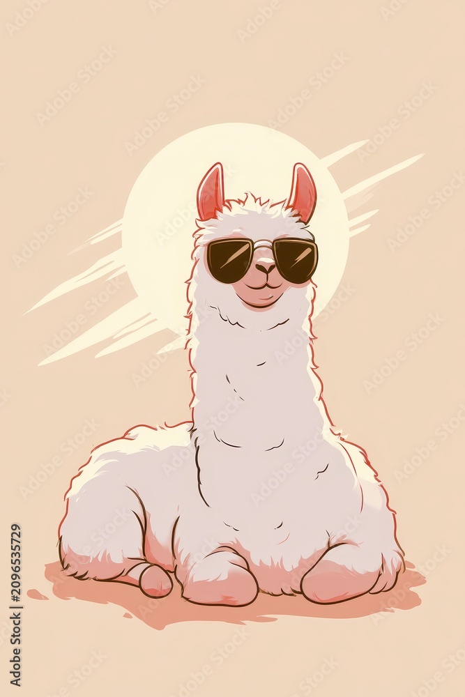 Fototapeta premium Cool No Drama Llama: relaxed, sunglasses-wearing vibe in a friendly illustration