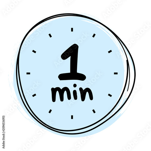 1 Minute Timer Hand Drawn Clock Icon, One Min Countdown, Cute Doodle Stopwatch, Cartoon Time Badge, Round Timer Label, Transparent Background Vector