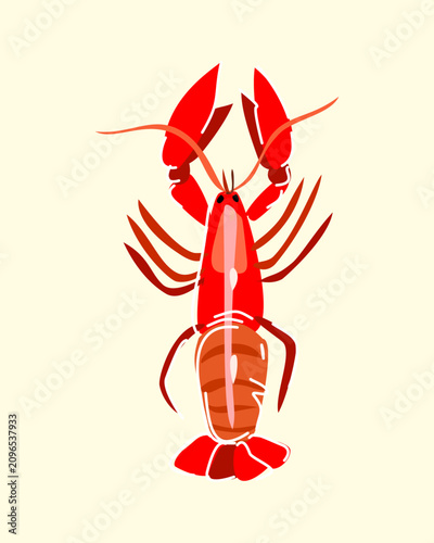 Single red lobster isolated on light background, stylized seafood illustration
