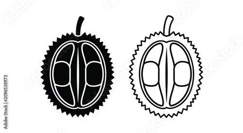 Bild auf Leinwand Durian fruit silhouette black and white linear graphic illustration