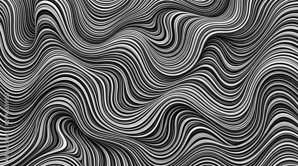 Fototapeta premium Black and white wavy lines create a dynamic abstract pattern