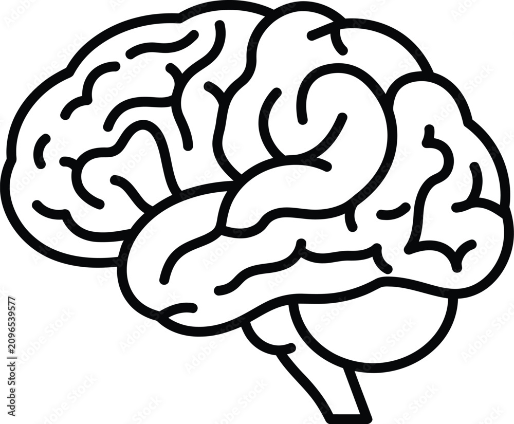 Fototapeta premium Brain Line Vector Icon Human Brain Neurology Mental Health Neuroscience Intelligence Medical Anatomy Minimal Flat Black Outline Silhouette Isolated Design Symbol