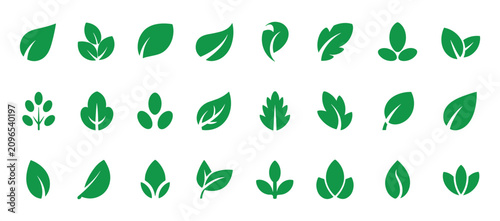 Foto Leaf Icons Collection: A compilation of various green leaf icons, symbolizing nature, growth, and eco-friendliness