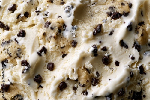Creamy chocolate chip cookie dough ice cream texture for dessert background