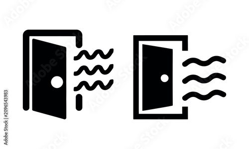 Foto Black door icons showing heat and sound waves escaping