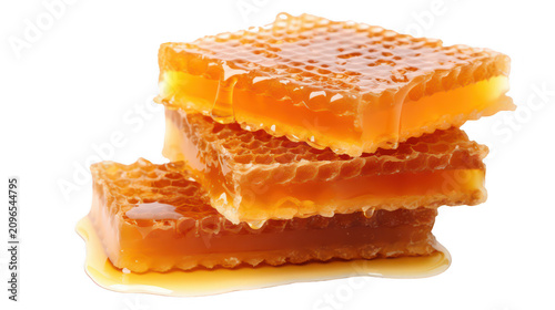 honeycombs with honey on transparent white background