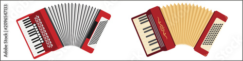Konstfotografi Classic accordion instruments, colorful musical keyboard concertina vector illus
