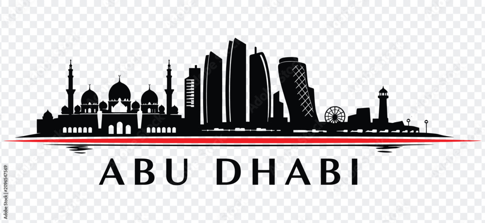 Obraz premium Abu dhabi skyline silhouette vector illustration with text
