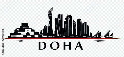 Photos Doha city skyline silhouette with traditional architecture, modern skyscrapers,