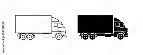Tableau sur toile Delivery Truck Icons: Outline and Solid Fill, Logistics and Shipping Vehicle Gra