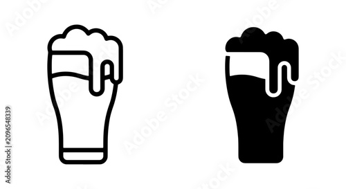 Foto Beer Glass Icons, Refreshing Ale Beverage Symbols, Two Styles: Outline and Solid