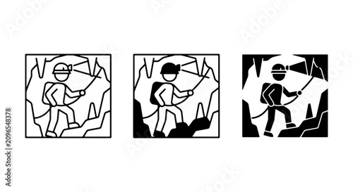 Foto Caving Icon Set, Speleology Adventure Graphics, Explorer Vector Art, Underground