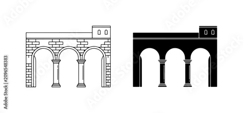 Fotografía Ancient Roman Archway, Architectural Facade, Classical Columned Portico, Stone B