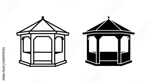 Fotografía Gazebo Icons, Outdoor Pavilion Silhouettes, Garden Structure Vector Art, Park Sh