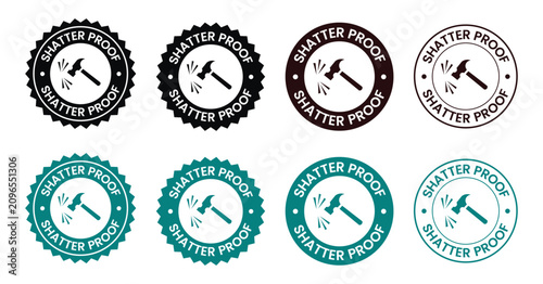 Foto Shatterproof emblem featuring a hammer and text vector illustration in varying c