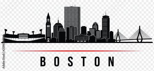 Bild auf Leinwand Boston skyline silhouette with famous landmarks, cityscape, and text