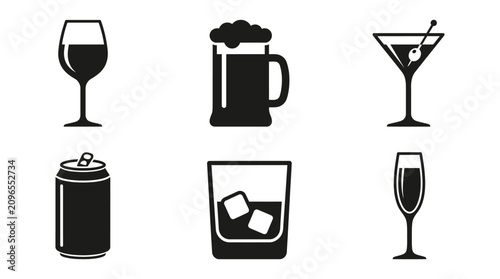 Assorted Beverage Containers In Black Silhouette drinks