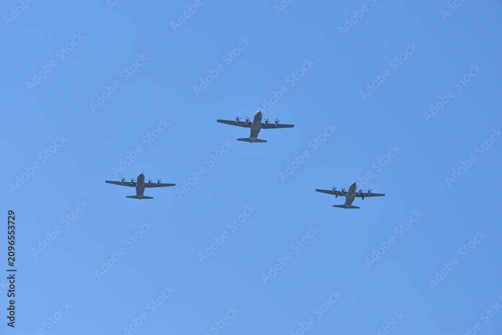 Fototapeta premium French Air Force aircraft formation during Bastille Day rehearsal in Paris, France, July 9, 2026