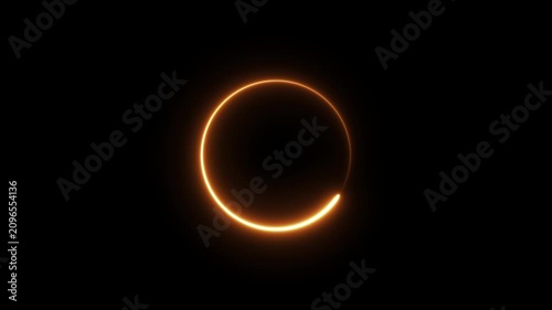 Orange Neon glowing circle frame background. Laser saber border animation repeated moves on Transparent black screen background. Flickering Orange neon light sign. 4K graphic animation video.