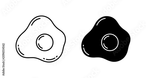 Fried Egg Icon Set, Black and White Simple Breakfast Food Graphics, Minimalist Egg Vector Art