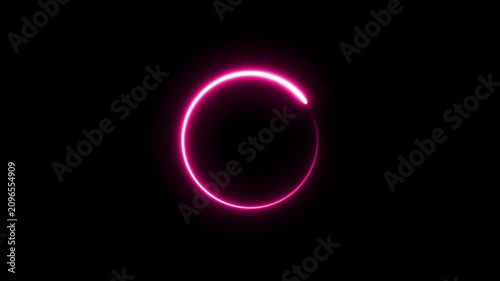 Seamless loop animation circle picture frame with tone neon pink color 4K video motion graphic isolated on transparent black background. Futuristic light effect for overlay element. 4k