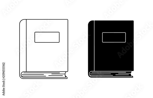 Vector Book Icons: Open and Closed Hardcover Styles, Black and White Line Art for Education and Literature