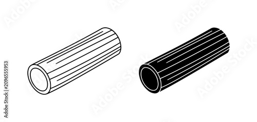 Fotografie Two Pasta Tubes, Rigatoni Shapes, White Outline and Black Solid Vector Icons